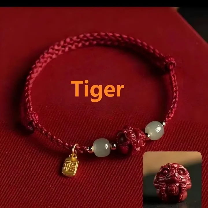 Cinnabar Chinese Zodiac Fu Character Red Rope Bracelet – Good Fortune, Protection & Auspicious Blessings