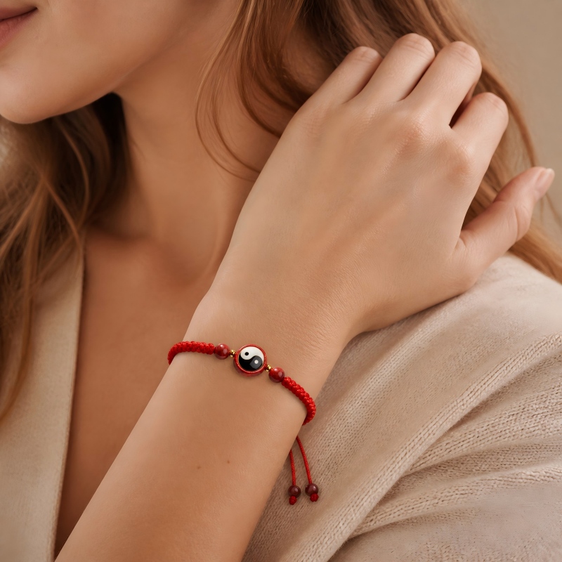 Cinnabar & Hand-Braided Red Cord Tai Chi Bracelet – Balance, Harmony & Spiritual Protection
