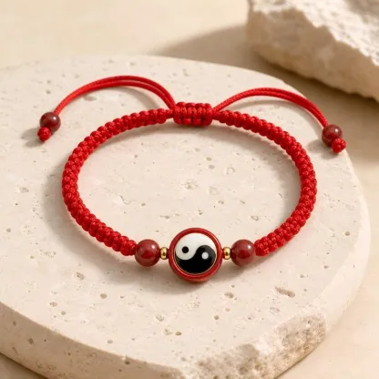 Cinnabar & Hand-Braided Red Cord Tai Chi Bracelet – Balance, Harmony & Spiritual Protection