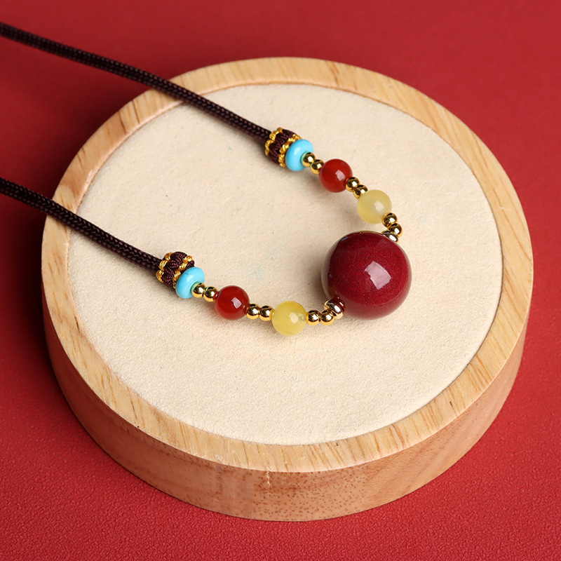 Cinnabar Purple Gold Sand Pendant Necklace – Good Luck, Protection & Inner Peace