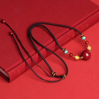 Cinnabar Purple Gold Sand Pendant Necklace – Good Luck, Protection & Inner Peace