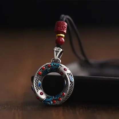 Colorful Copper Koi Fish Peace Buckle Pendant Necklace with Cinnabar Accents – Safety, Abundance & Harmonious Flow