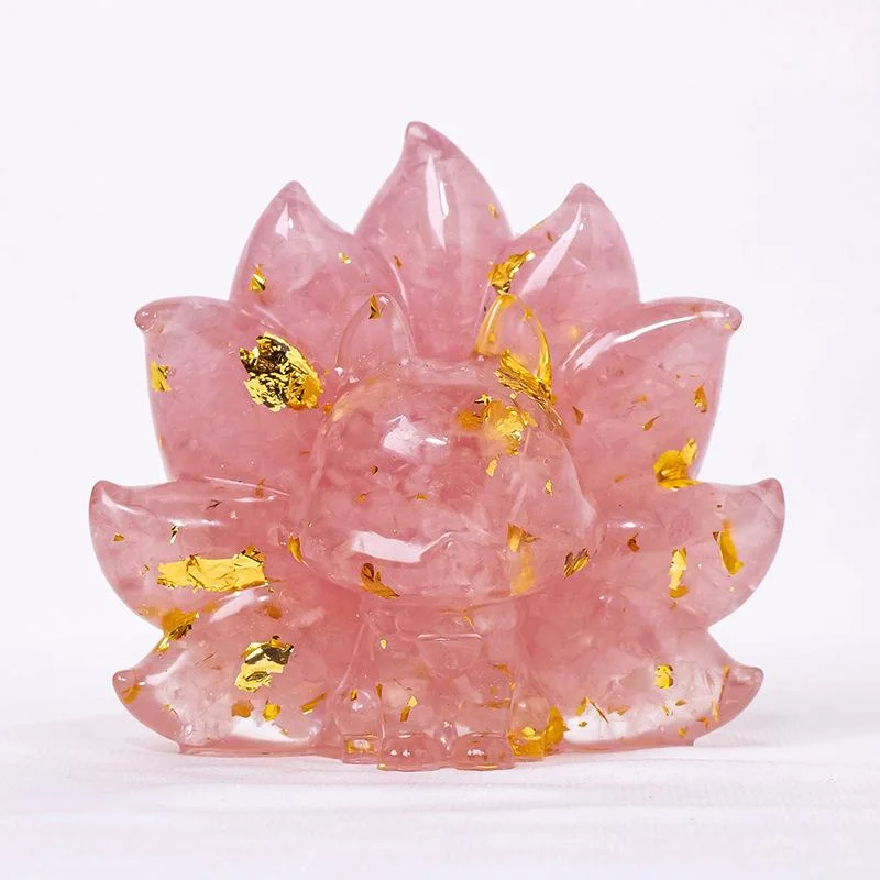 Crystal Chip Nine-Tailed Fox Figurine – Resin Feng Shui Decor in 7 Gemstone Options