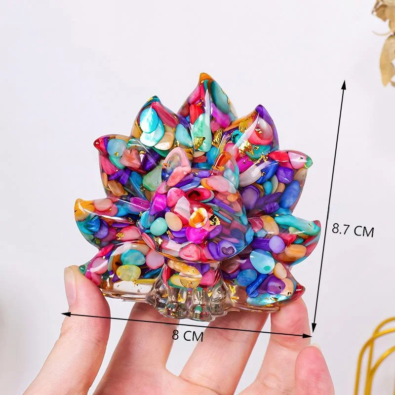 Crystal Chip Nine-Tailed Fox Figurine – Resin Feng Shui Decor in 7 Gemstone Options