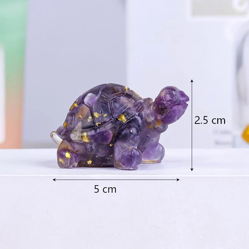 Crystal Chip Turtle Figurine – Resin Feng Shui Decor in 8 Gemstone Options