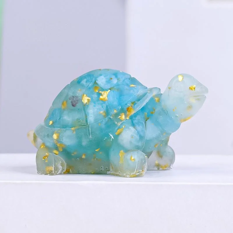 Crystal Chip Turtle Figurine – Resin Feng Shui Decor in 8 Gemstone Options