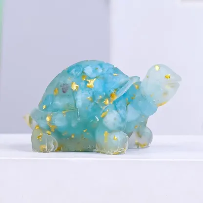 Crystal Chip Turtle Figurine – Resin Feng Shui Decor in 8 Gemstone Options