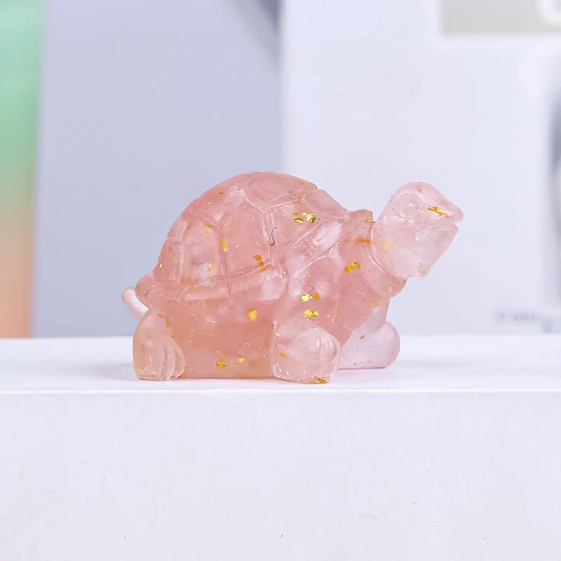 Crystal Chip Turtle Figurine – Resin Feng Shui Decor in 8 Gemstone Options