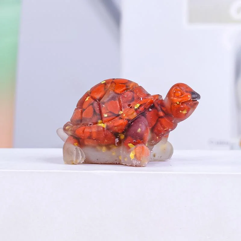 Crystal Chip Turtle Figurine – Resin Feng Shui Decor in 8 Gemstone Options