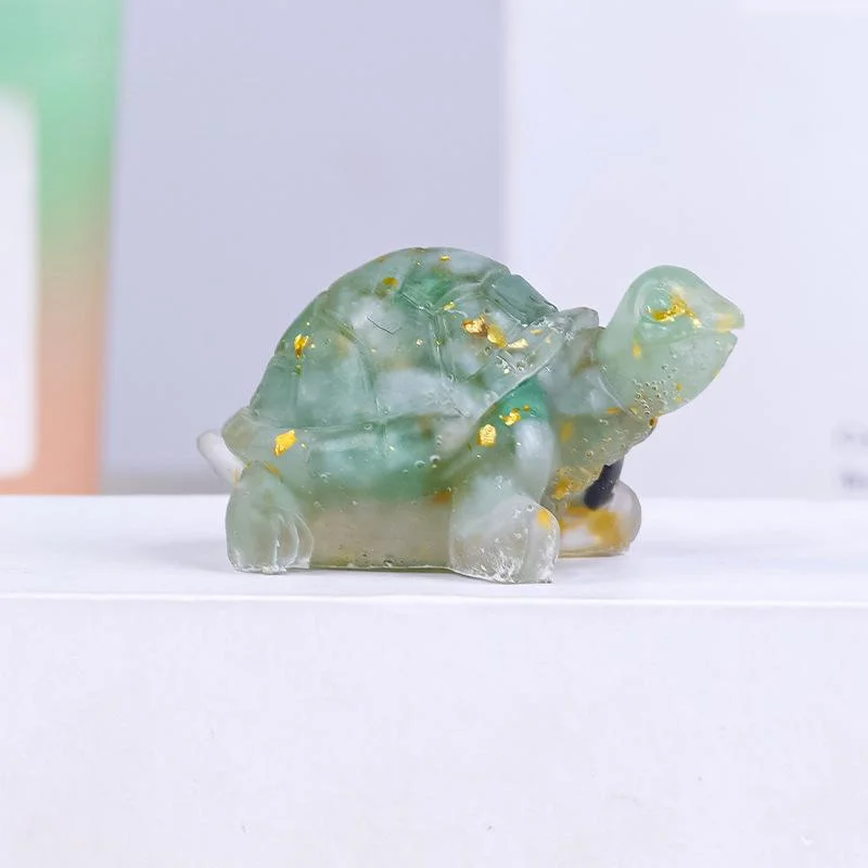 Crystal Chip Turtle Figurine – Resin Feng Shui Decor in 8 Gemstone Options