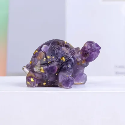 Crystal Chip Turtle Figurine – Resin Feng Shui Decor in 8 Gemstone Options