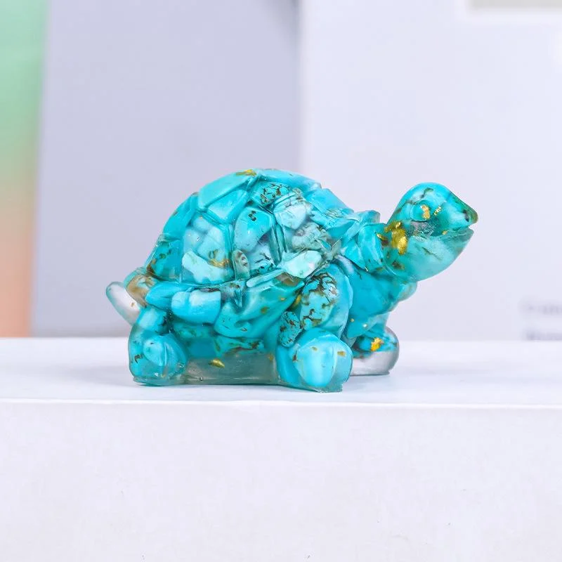 Crystal Chip Turtle Figurine – Resin Feng Shui Decor in 8 Gemstone Options