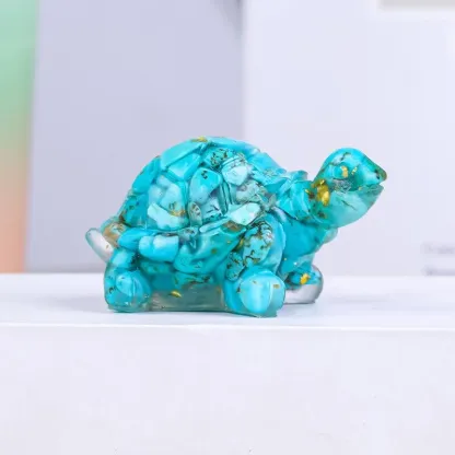 Crystal Chip Turtle Figurine – Resin Feng Shui Decor in 8 Gemstone Options