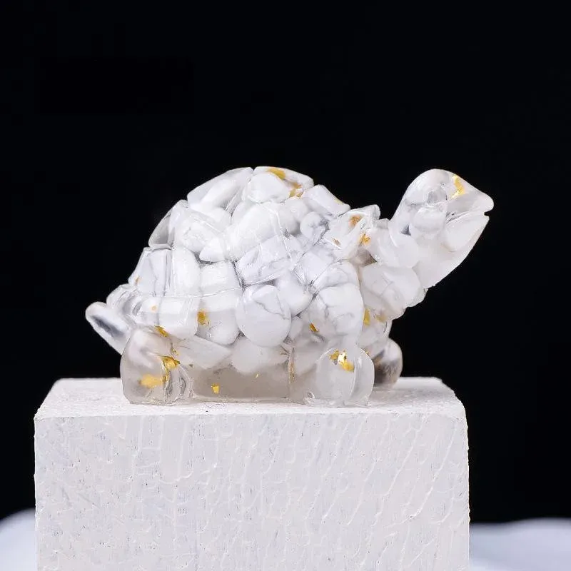 Crystal Chip Turtle Figurine – Resin Feng Shui Decor in 8 Gemstone Options
