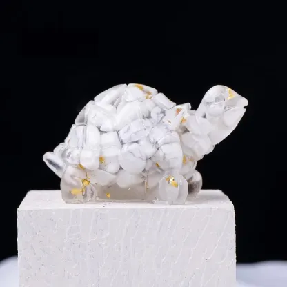 Crystal Chip Turtle Figurine – Resin Feng Shui Decor in 8 Gemstone Options