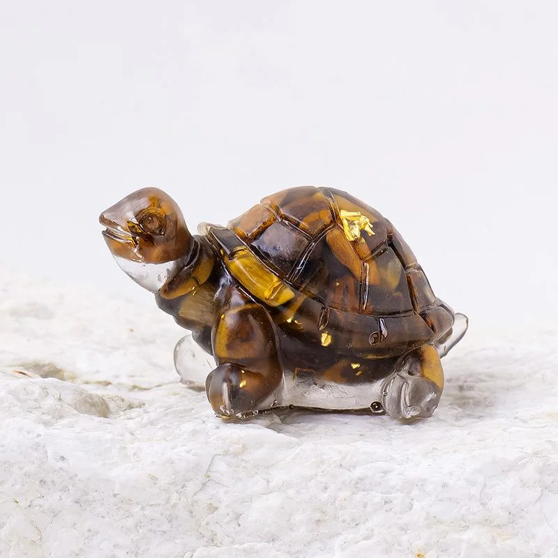 Crystal Chip Turtle Figurine – Resin Feng Shui Decor in 8 Gemstone Options