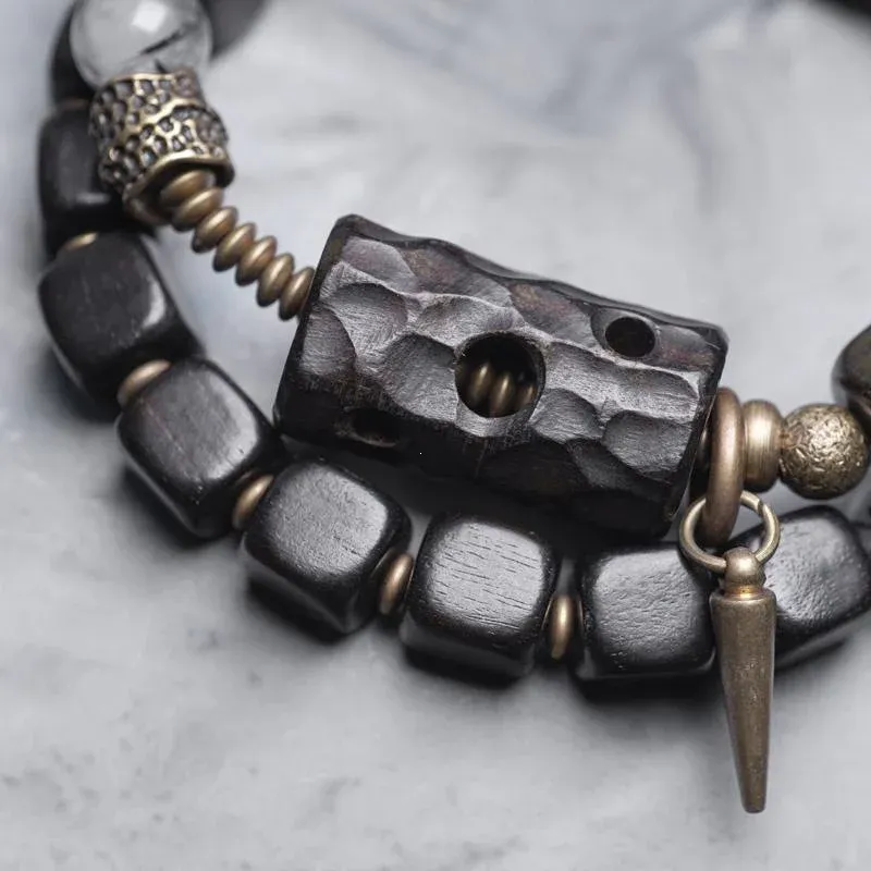 Ebony Wood & Black Rutilated Quartz Double-Wrap Bracelet – Grounding Protection Jewelry