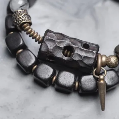 Ebony Wood & Black Rutilated Quartz Double-Wrap Bracelet – Grounding Protection Jewelry