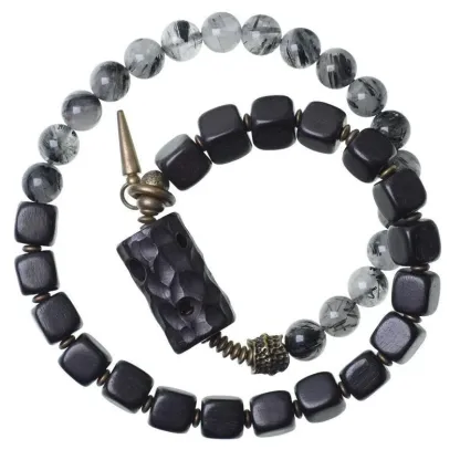 Ebony Wood & Black Rutilated Quartz Double-Wrap Bracelet – Grounding Protection Jewelry