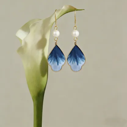 Ethereal Silk Flower (RONGHUA) Pearl Silver Earrings - Eternal Bloom Heritage Artistry 