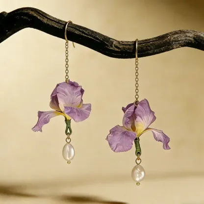 Ethereal Violet Blossom Mulberry Silk & Pearl Long Tassel Earrings