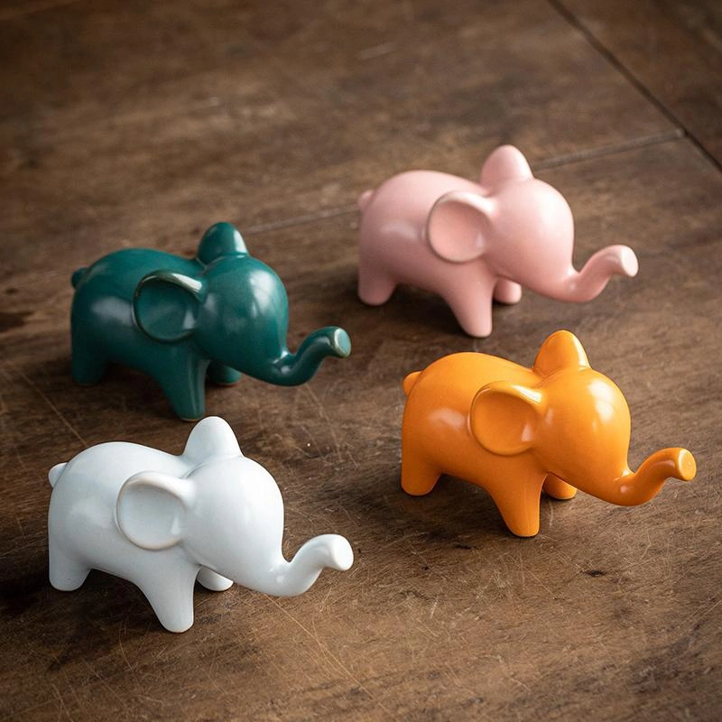 Feng Shui Ceramic Elephant Figurine – Trunk-Up Good Luck Statue for Home & Office Decor