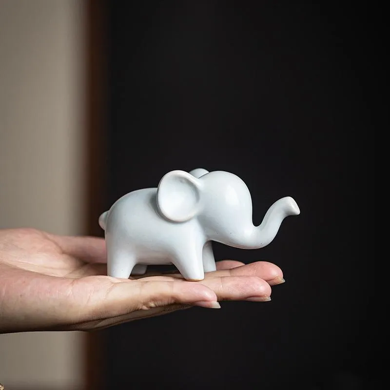 Feng Shui Ceramic Elephant Figurine – Trunk-Up Good Luck Statue for Home & Office Decor