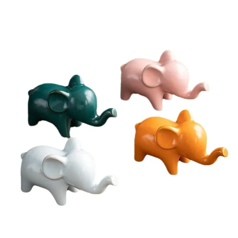 Feng Shui Ceramic Elephant Figurine – Trunk-Up Good Luck Statue for Home & Office Decor