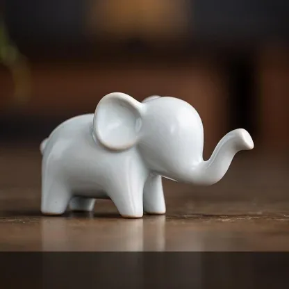 Feng Shui Ceramic Elephant Figurine – Trunk-Up Good Luck Statue for Home & Office Decor