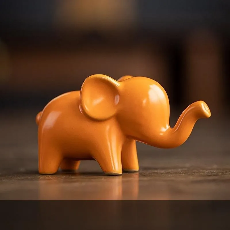 Feng Shui Ceramic Elephant Figurine – Trunk-Up Good Luck Statue for Home & Office Decor