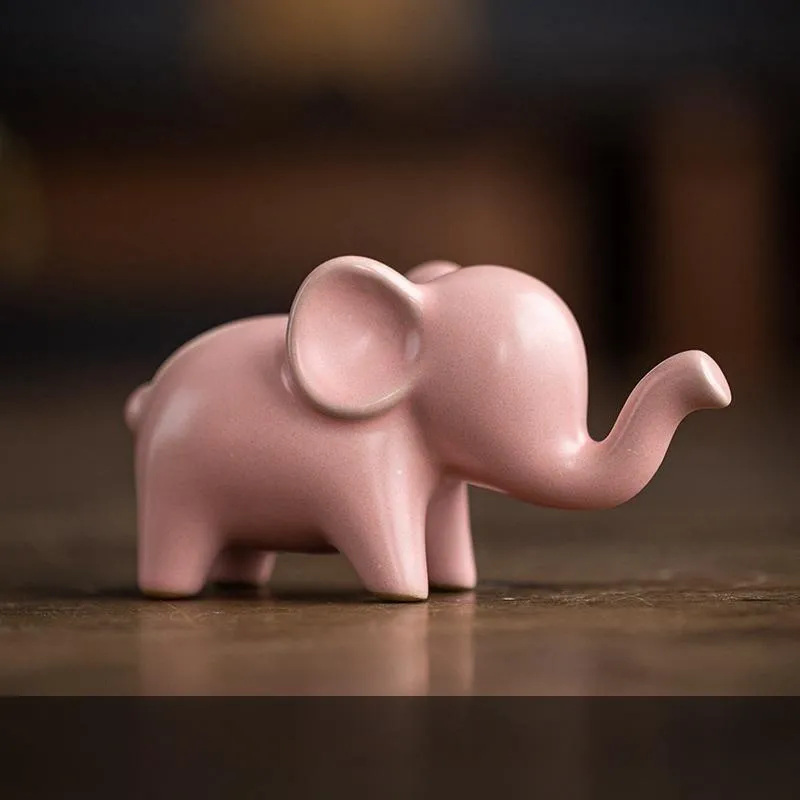 Feng Shui Ceramic Elephant Figurine – Trunk-Up Good Luck Statue for Home & Office Decor