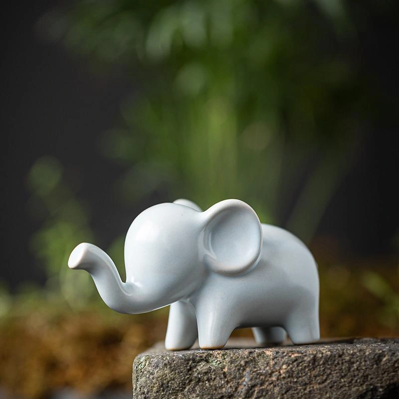 Feng Shui Ceramic Elephant Figurine – Trunk-Up Good Luck Statue for Home & Office Decor