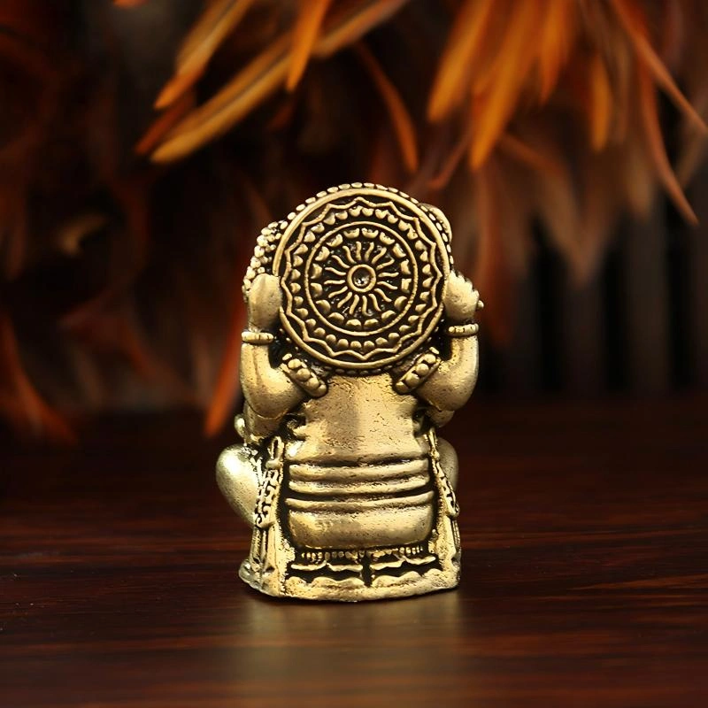 Four-Armed Brass Ganesha Statue – Mini Hindu Idol for Home, Office & Altar Decor