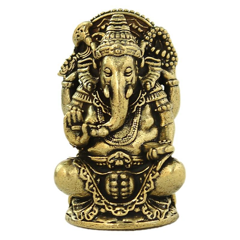 Four-Armed Brass Ganesha Statue – Mini Hindu Idol for Home, Office & Altar Decor