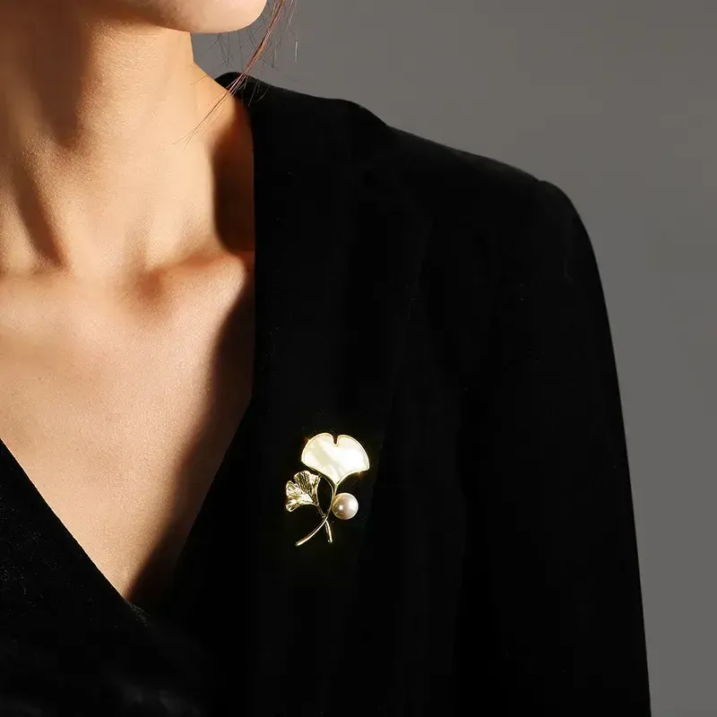 Freshwater Pearl & Shell Ginkgo Leaf Brooch – Timeless Elegance and Sophisticated Grace