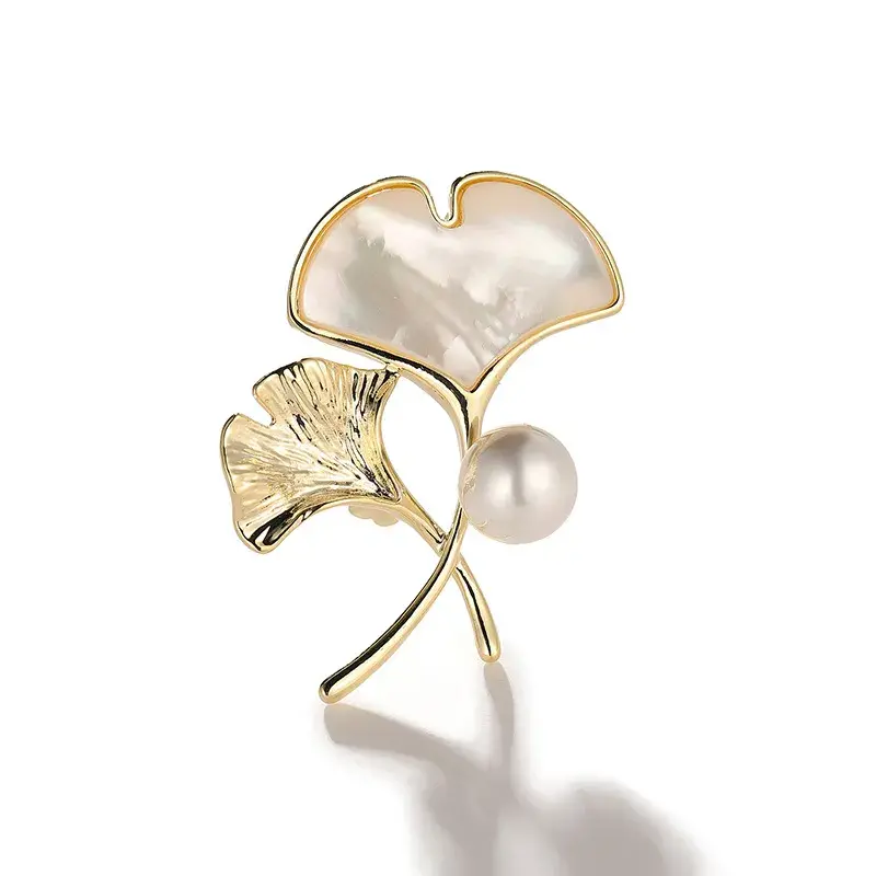 Freshwater Pearl & Shell Ginkgo Leaf Brooch – Timeless Elegance and Sophisticated Grace