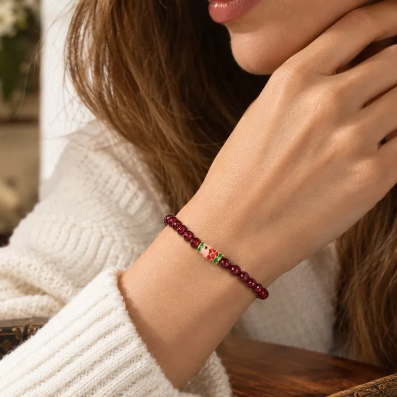 Garnet & Enamel Lucky Koi Bracelet – Prosperity, Perseverance & Good Fortune