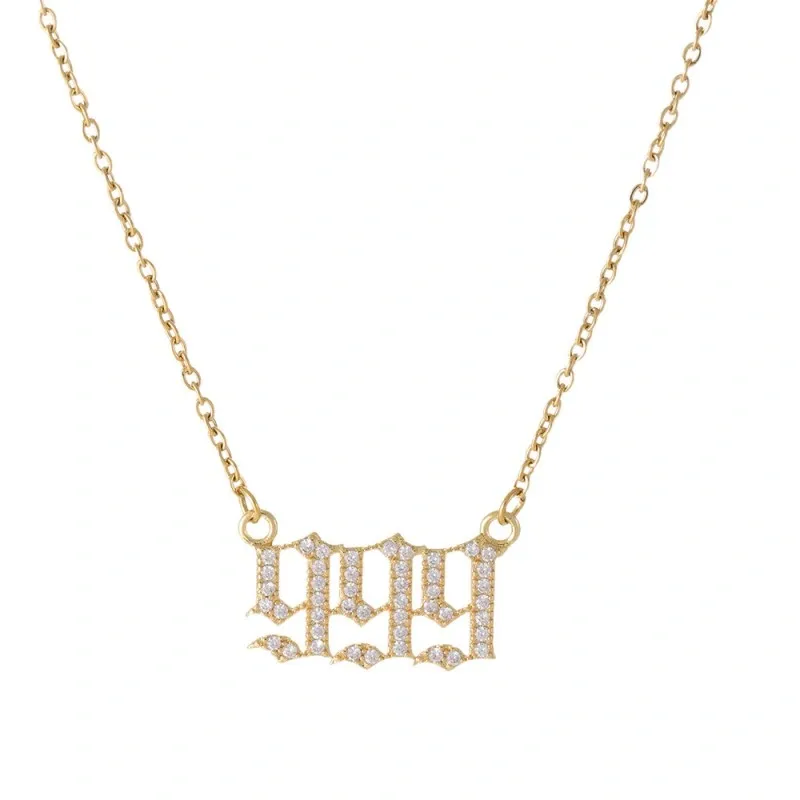 Gold & Silver-Tone Angel Number Necklace – Crystal-Set Stainless Steel Chain with Copper Pendant