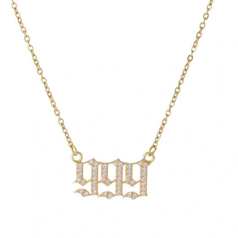 Gold & Silver-Tone Angel Number Necklace – Crystal-Set Stainless Steel Chain with Copper Pendant