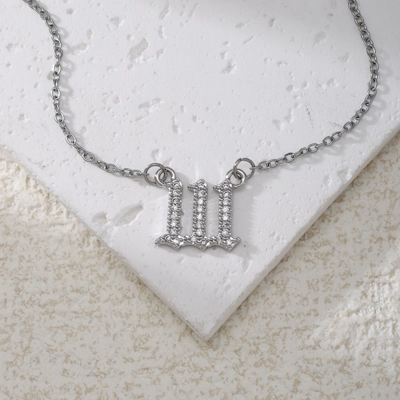 Gold & Silver-Tone Angel Number Necklace – Crystal-Set Stainless Steel Chain with Copper Pendant