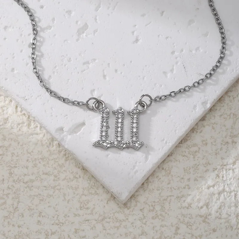 Gold & Silver-Tone Angel Number Necklace – Crystal-Set Stainless Steel Chain with Copper Pendant