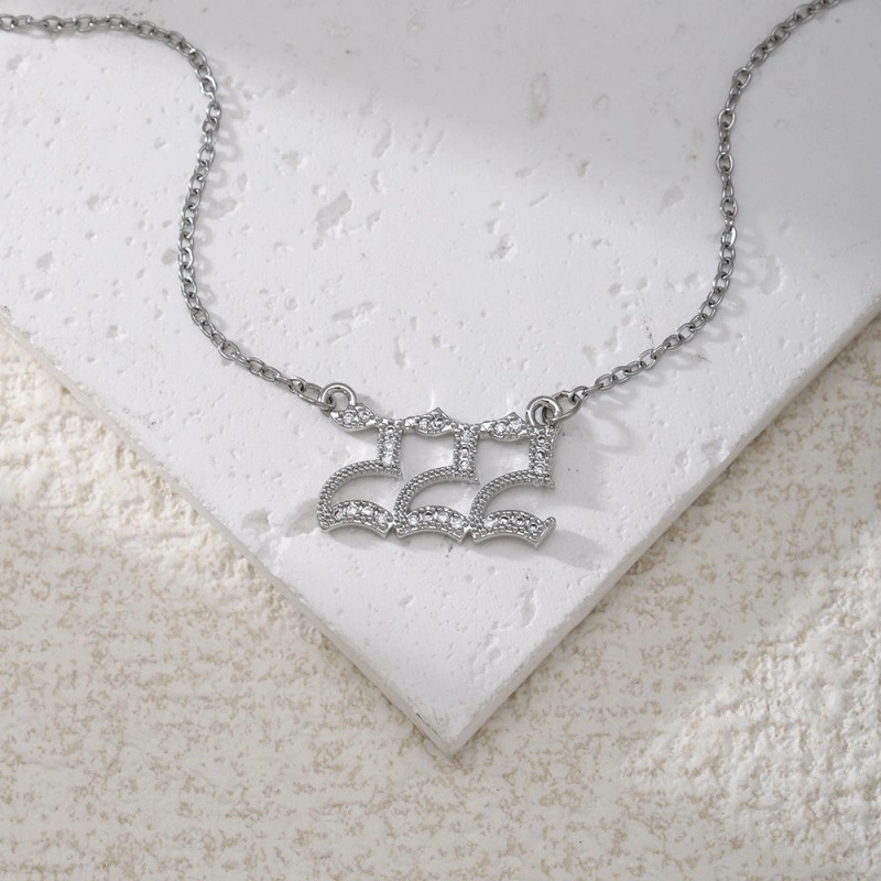 Gold & Silver-Tone Angel Number Necklace – Crystal-Set Stainless Steel Chain with Copper Pendant