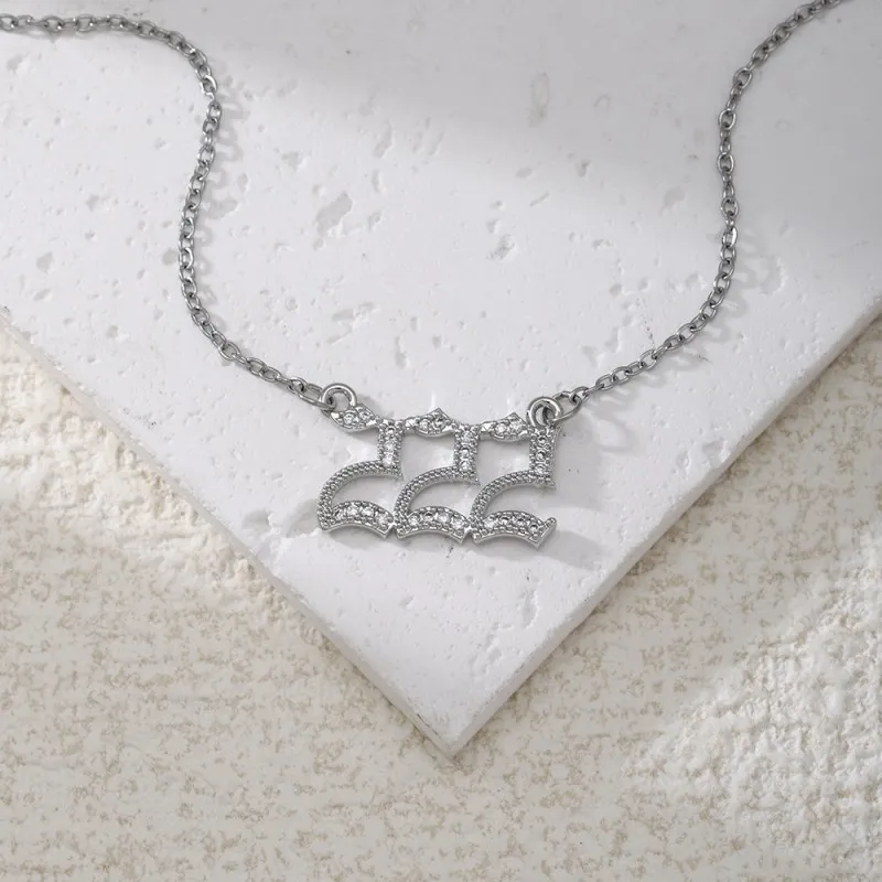 Gold & Silver-Tone Angel Number Necklace – Crystal-Set Stainless Steel Chain with Copper Pendant