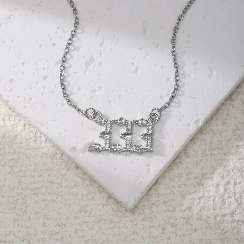 Gold & Silver-Tone Angel Number Necklace – Crystal-Set Stainless Steel Chain with Copper Pendant