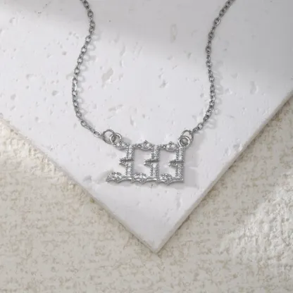 Gold & Silver-Tone Angel Number Necklace – Crystal-Set Stainless Steel Chain with Copper Pendant
