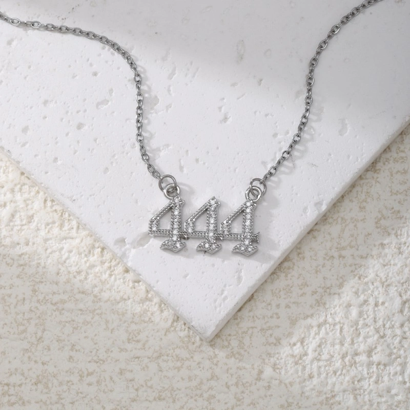 Gold & Silver-Tone Angel Number Necklace – Crystal-Set Stainless Steel Chain with Copper Pendant