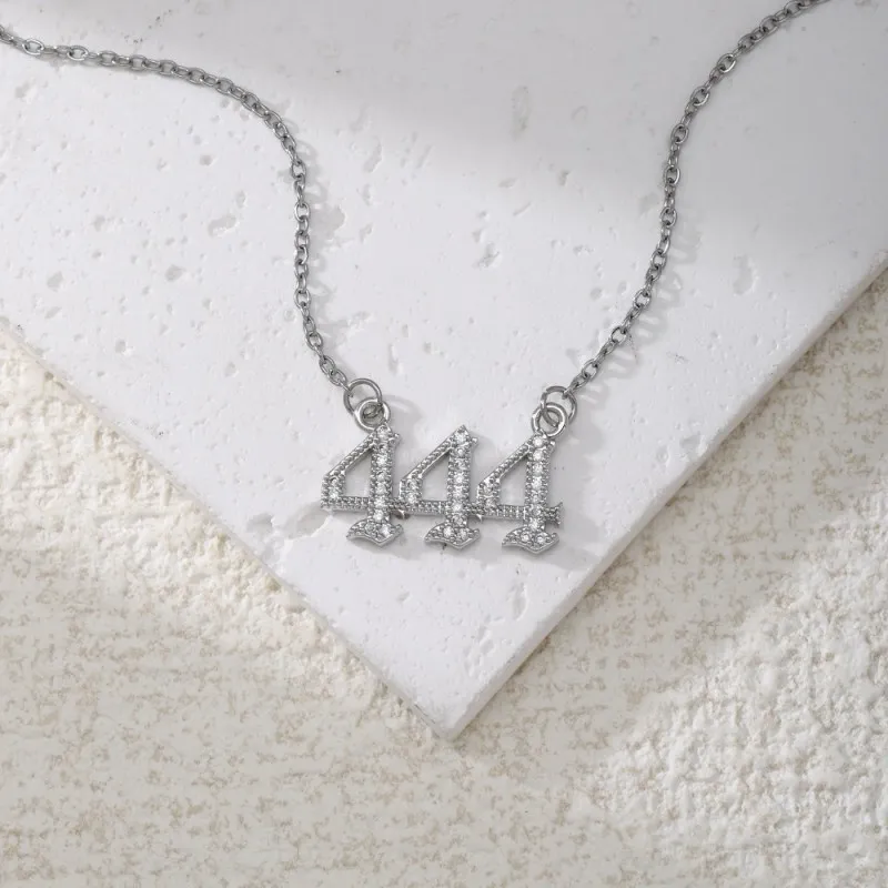 Gold & Silver-Tone Angel Number Necklace – Crystal-Set Stainless Steel Chain with Copper Pendant
