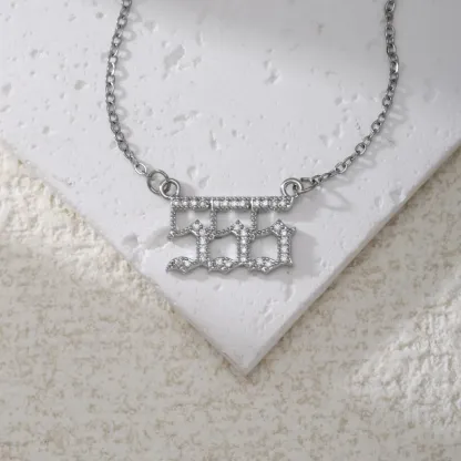 Gold & Silver-Tone Angel Number Necklace – Crystal-Set Stainless Steel Chain with Copper Pendant