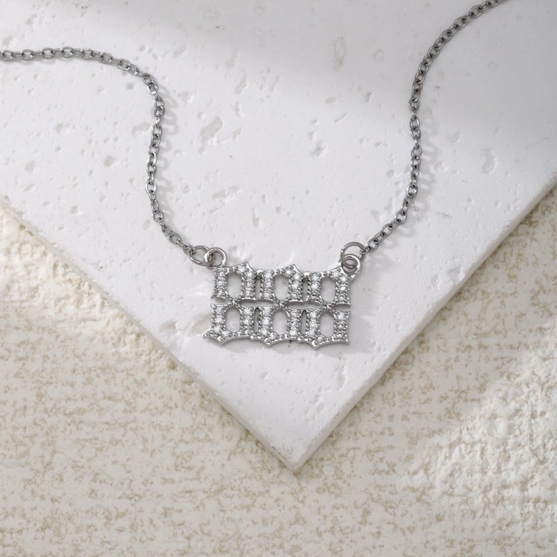 Gold & Silver-Tone Angel Number Necklace – Crystal-Set Stainless Steel Chain with Copper Pendant