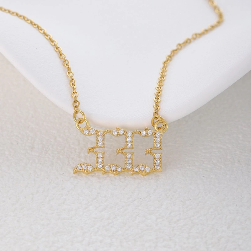 Gold & Silver-Tone Angel Number Necklace – Crystal-Set Stainless Steel Chain with Copper Pendant